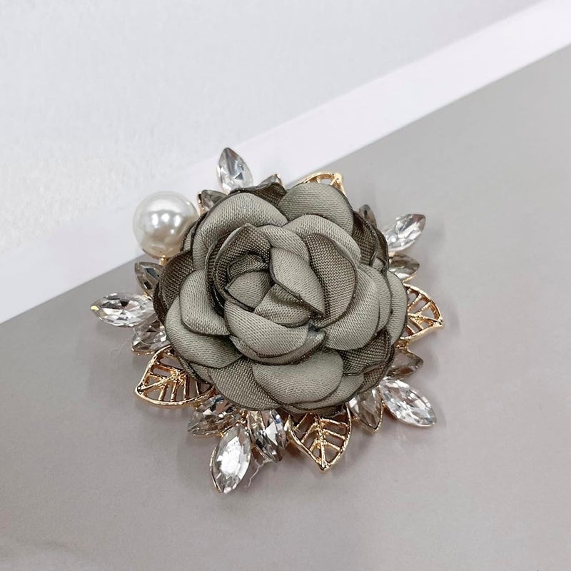 OIDIMS دبوس بروش زهرة الورد الأنيق للنساء والرجال لحفلات الزفاف والاحتفالات الأساسية للرجال مصنوع يدويًا من كريستال مزيف ولؤلؤ وزهرة قماش دبوس لابيل إكسسوارات بدلة أفكار باقة هدايا - Image 5